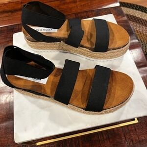 Steve Madden‎ Womens Kimmie Sandal Black Size 8 M EUC! Wedge summer shoe